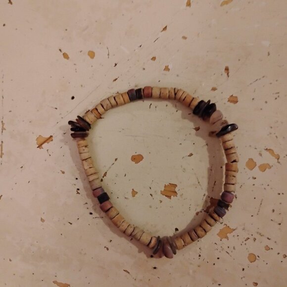 Beaded Bracelet with Natural Tan Brown Tones And Stones On Elastic - Picture 1 of 9